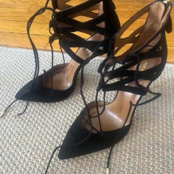 AQUAZZURA Belgravia Suede Black Strappy Heels Stiletto - BRAND NEW NEVER WORN - Picture 4 of 15